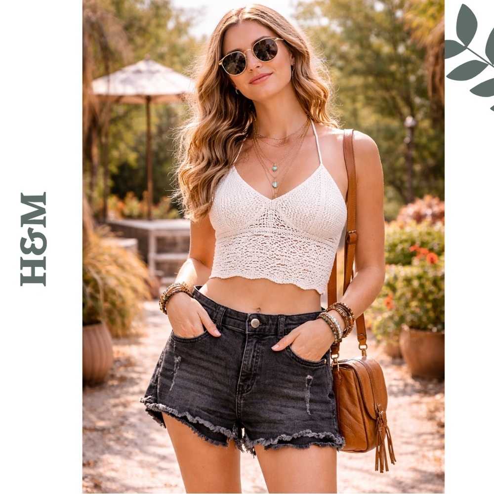 🛍️3/$40 H&M Black Distressed Denim Shorts • Raw Hem • Size 4